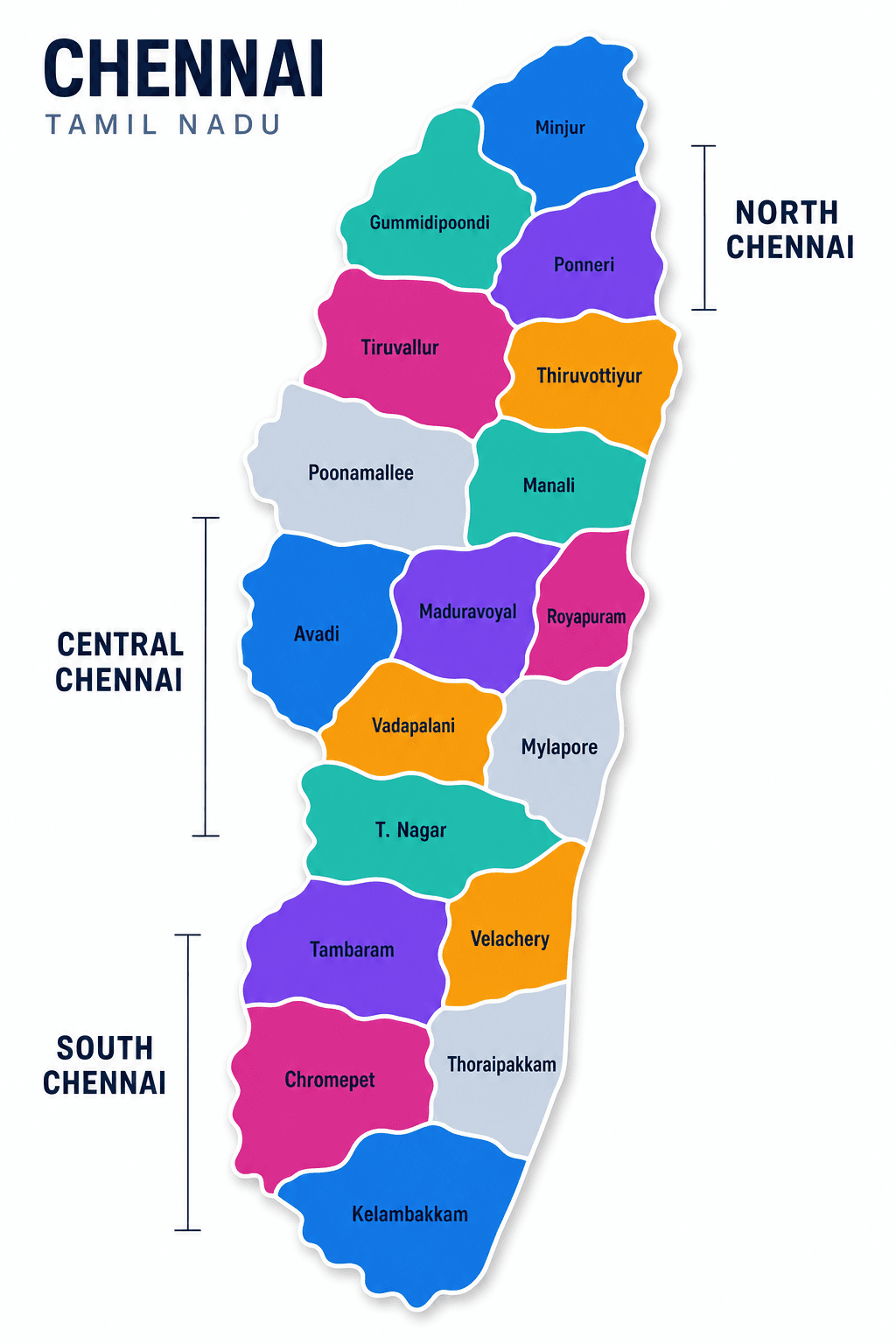 3D isometric map of Chennai city and coastline